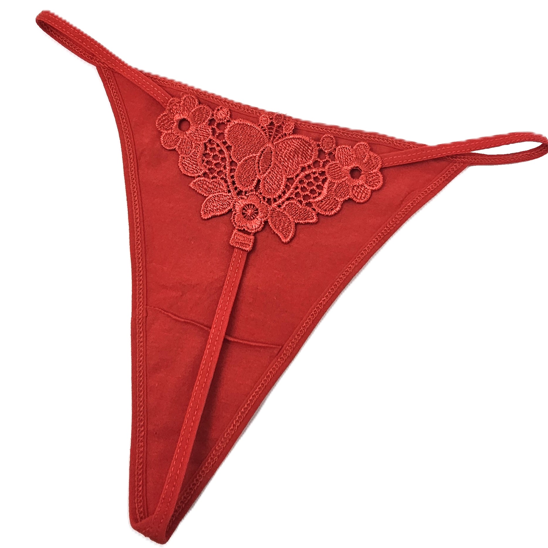 Tanga din bumbac cu broderie la spate