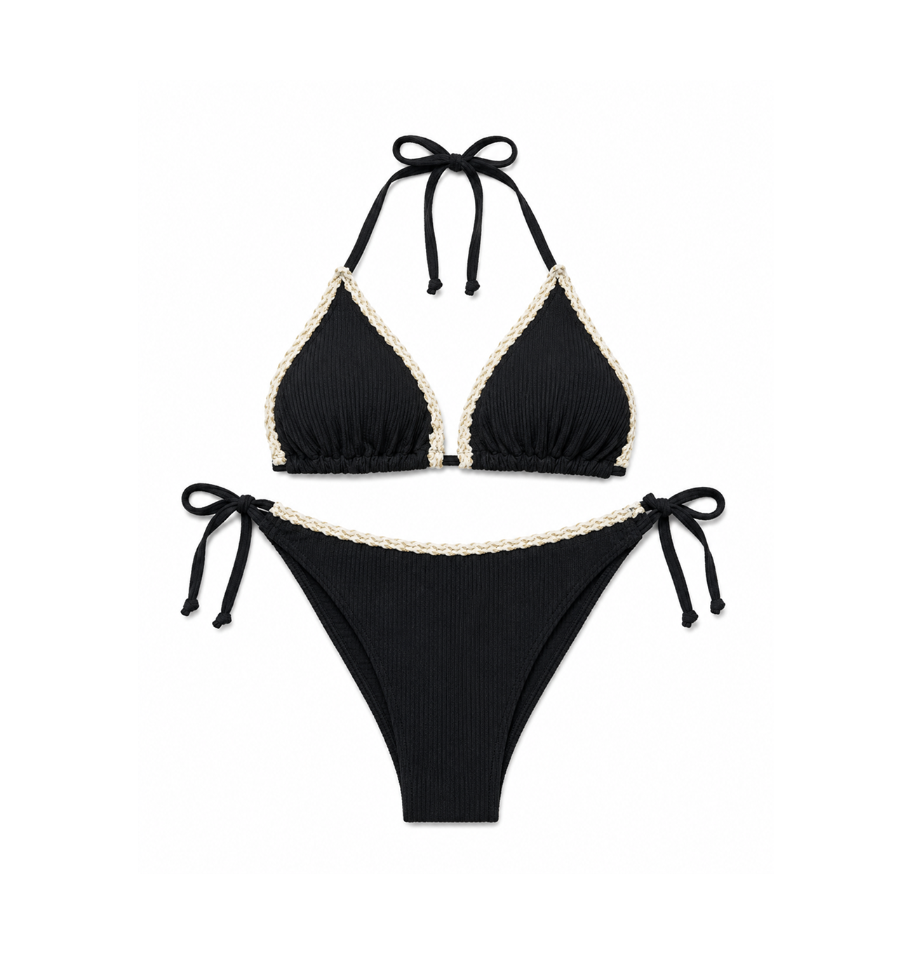 Costum de baie din 2 piese cu broderie aurie pe margini